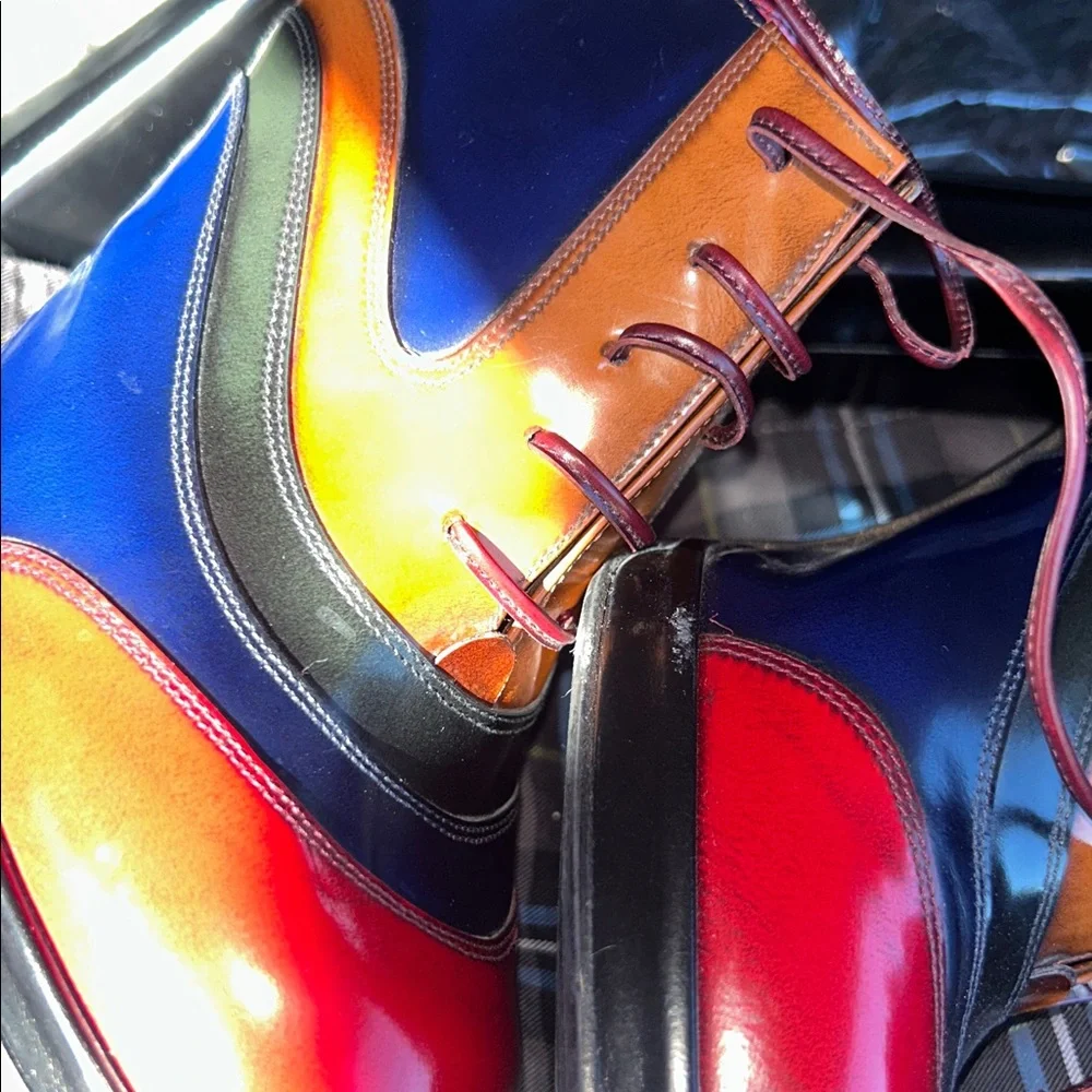 OUTRAGEOUS VTG Sz 7.5 ERNESTO ESPOSITO Multicolor leather platform hi heel Shoes - Picture 9 of 9